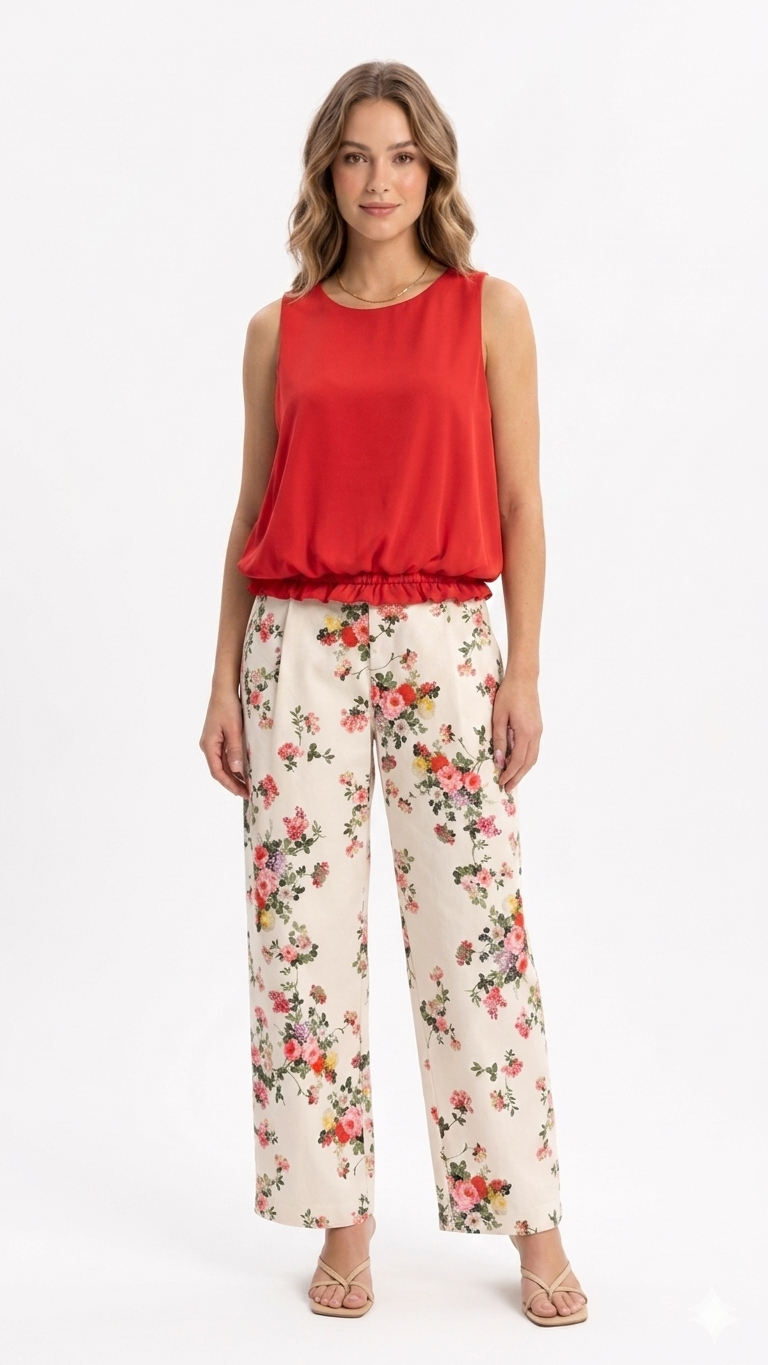 Crimson Elastic-Hem Blouse